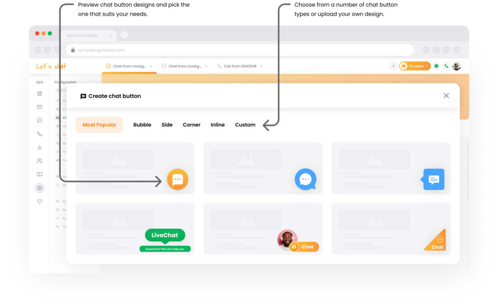 Maketa galerie tlačítek chatu LiveAgent