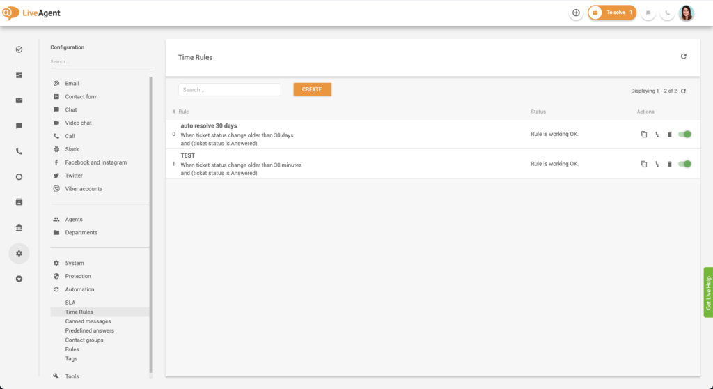 Příklad aktivních časových pravidel