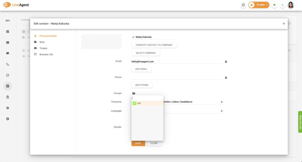 Přidání zákazníka do skupiny kontaktů