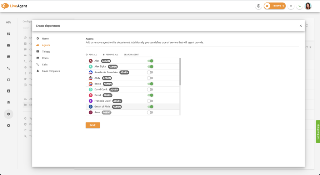 Přidávání agentů do oddělení