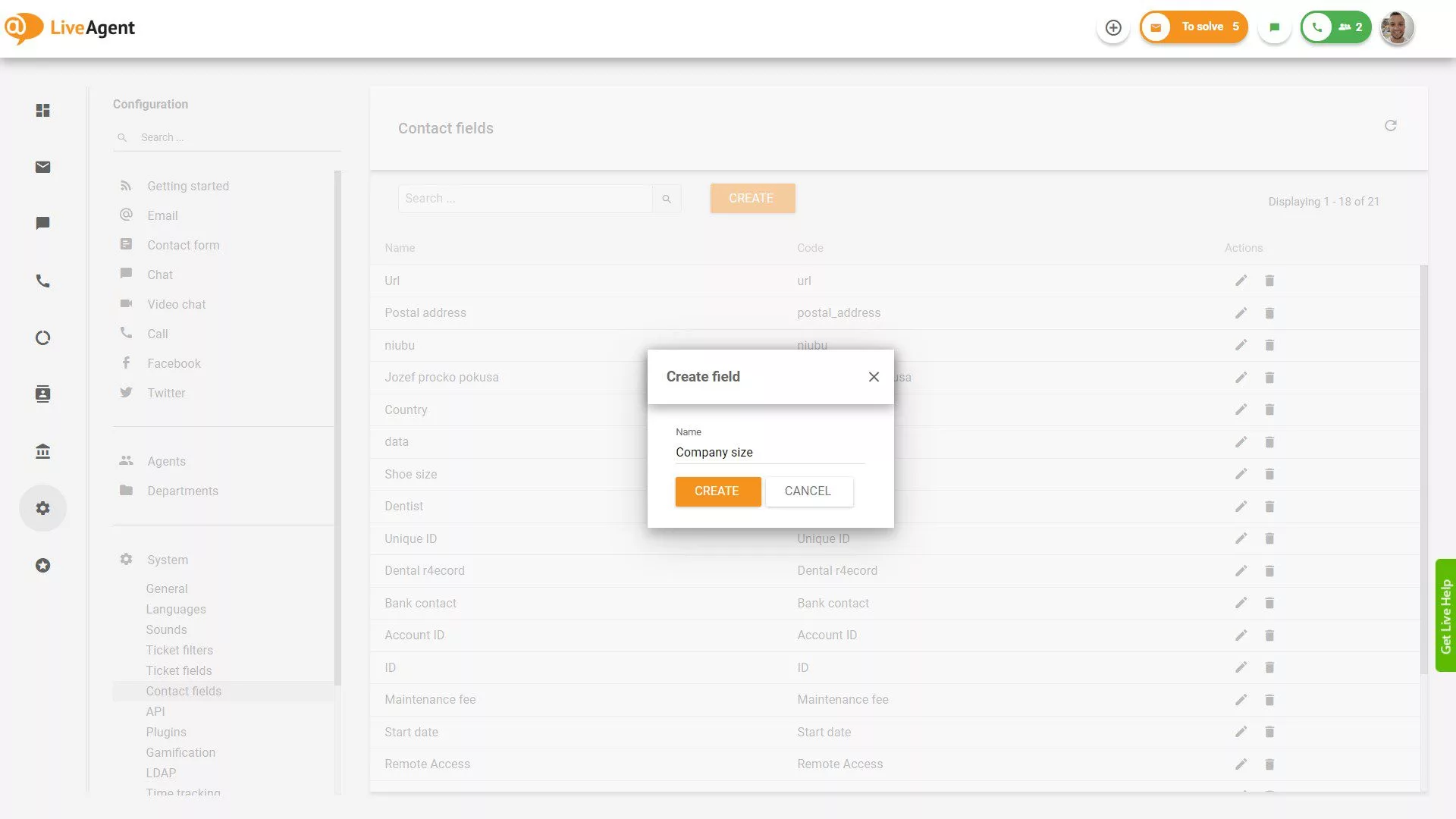 Přidání nastavení polí kontaktů