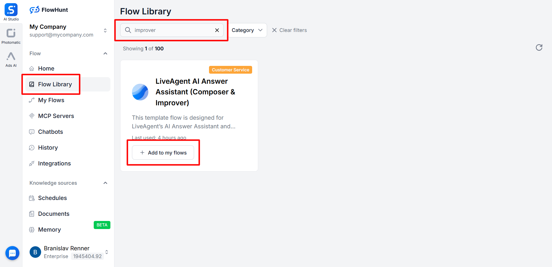 Zlepšovač odpovědí s AI vs FlowHunt jako integrace poskytovatele
