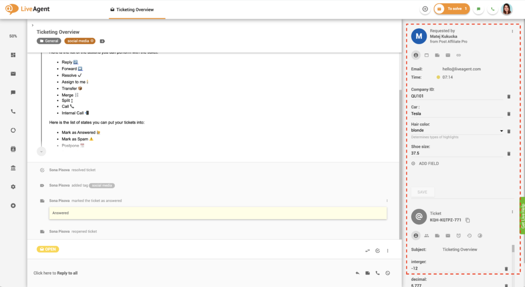 Příklad CRM v LiveAgent