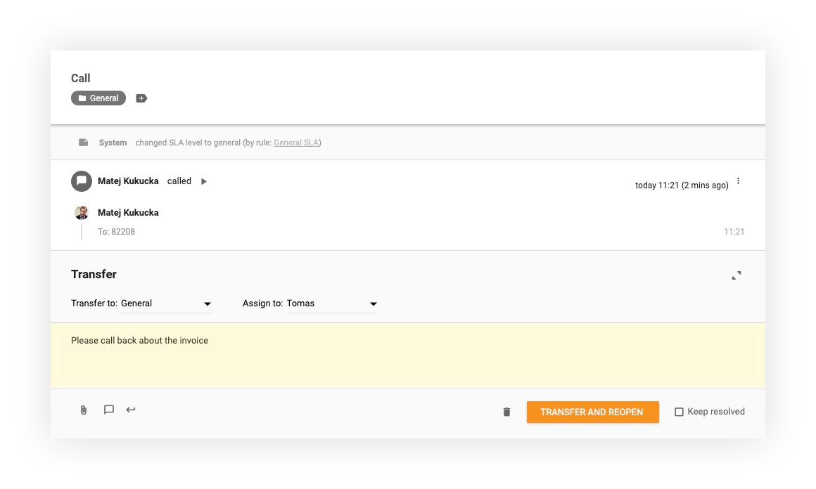 Funkce přenosu hovorů v LiveAgent