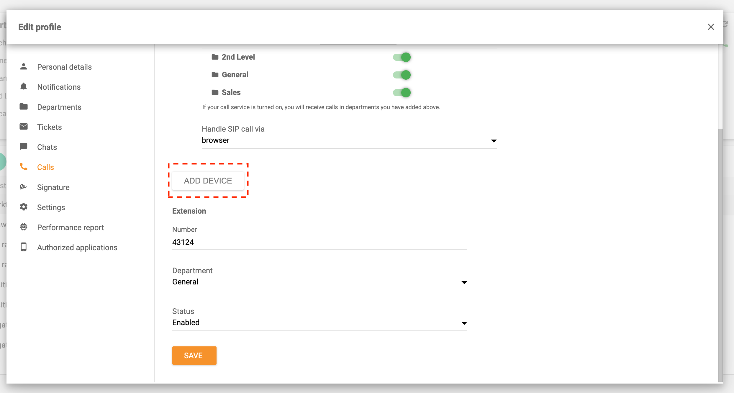 Směrování hovorů přidání zařízení