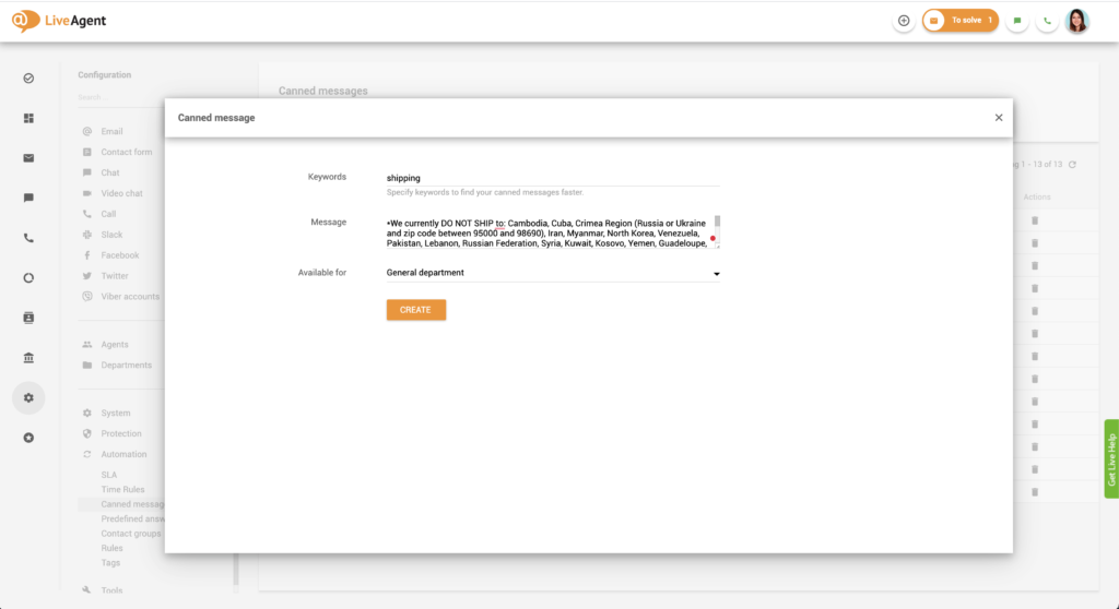 Formulář pro vytvoření připravené zprávy