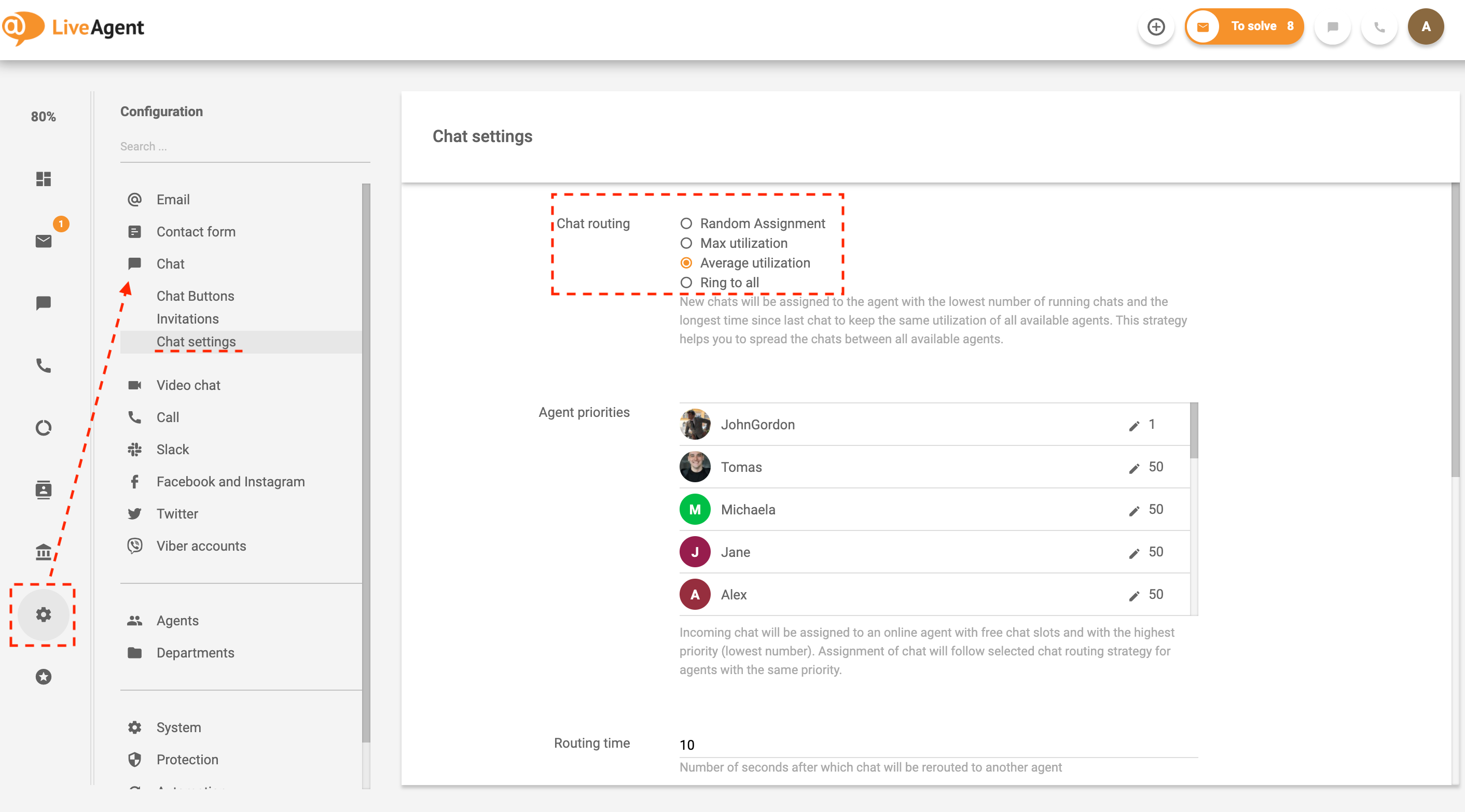 Funkce distribuce chatu v LiveAgent