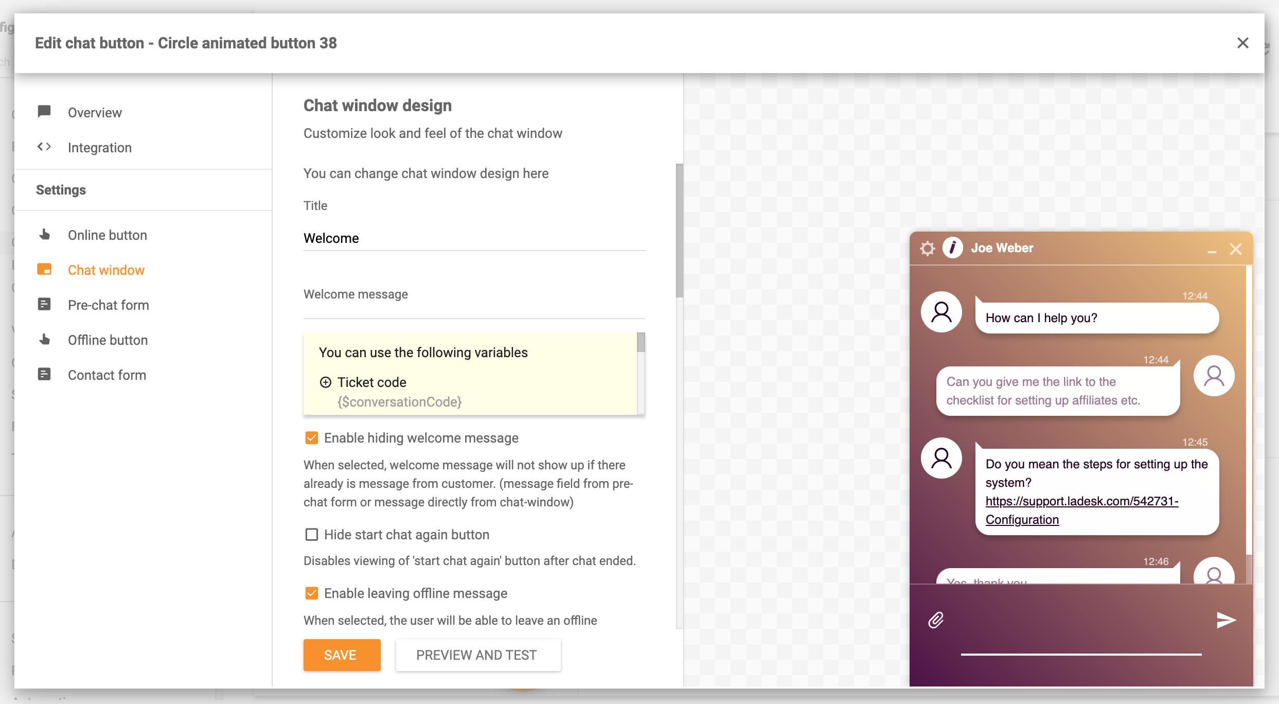 Možnosti designu okna chatu