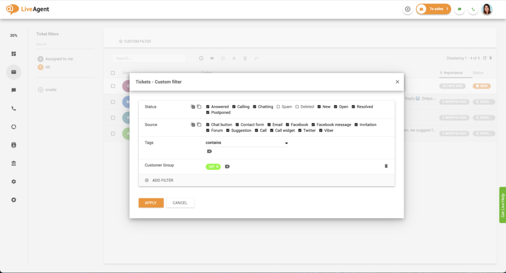 Filtrování skupin kontaktů
