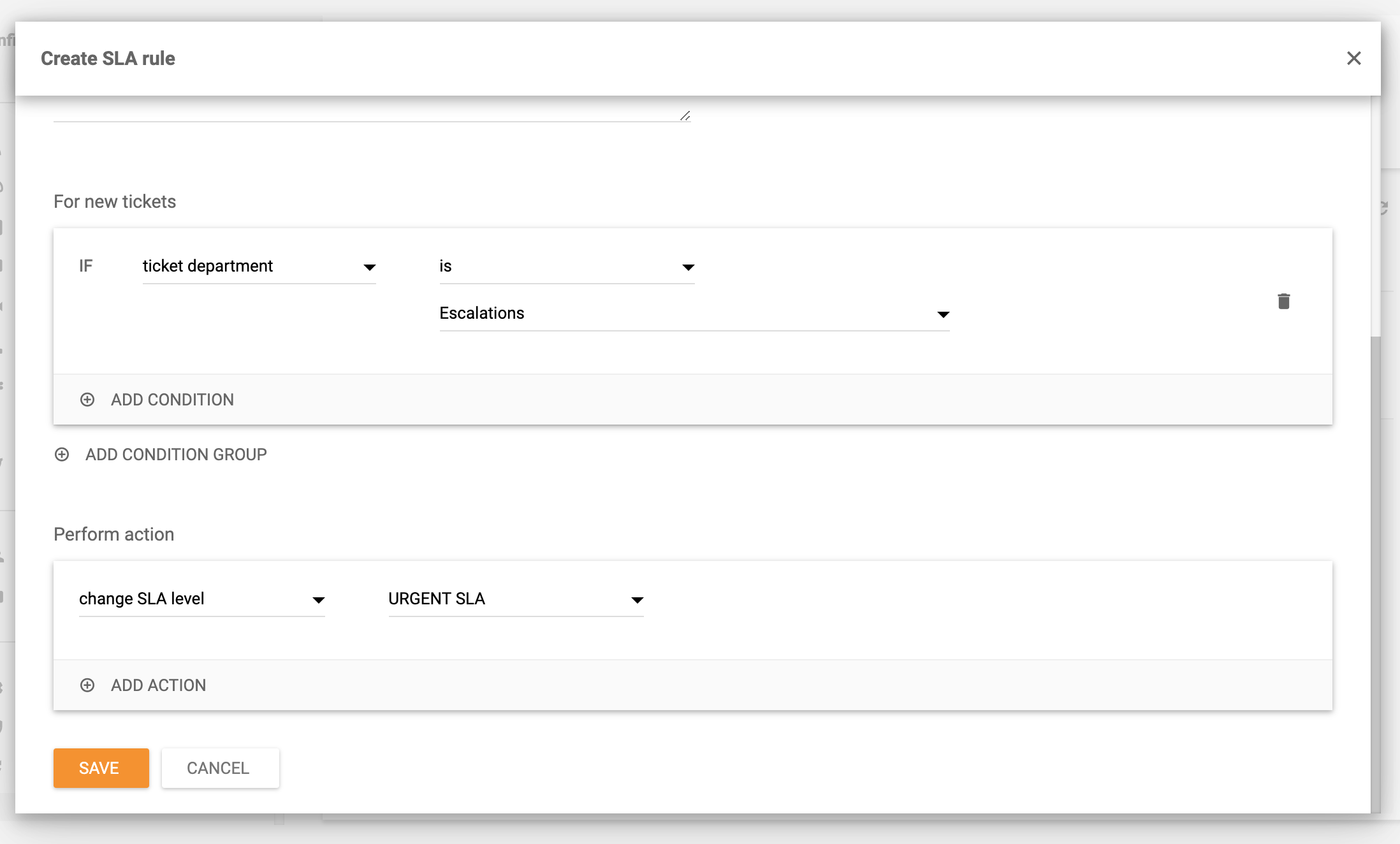Vytvoření pravidla SLA v LiveAgent