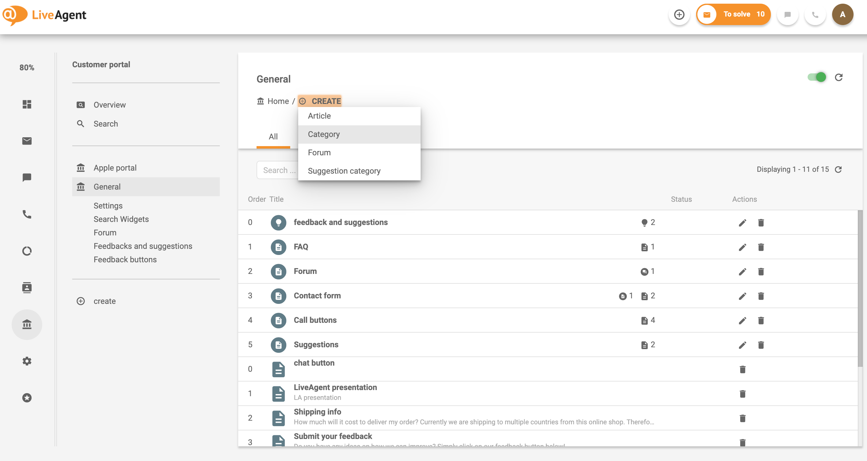 Příklad vytvoření kategorie pro portál zákazníků v systému správy znalostí LiveAgent