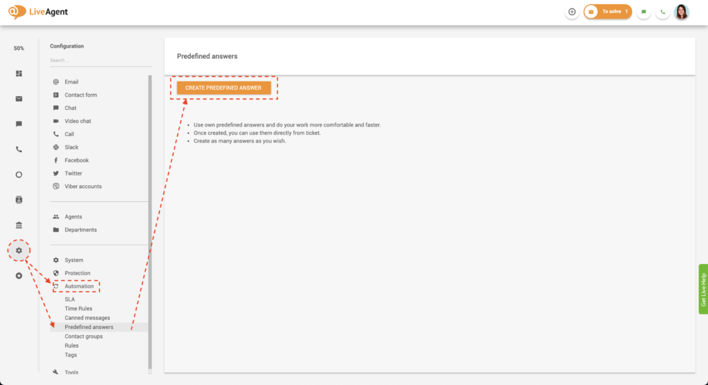 Vytvoření předdefinovaných odpovědí v LiveAgent