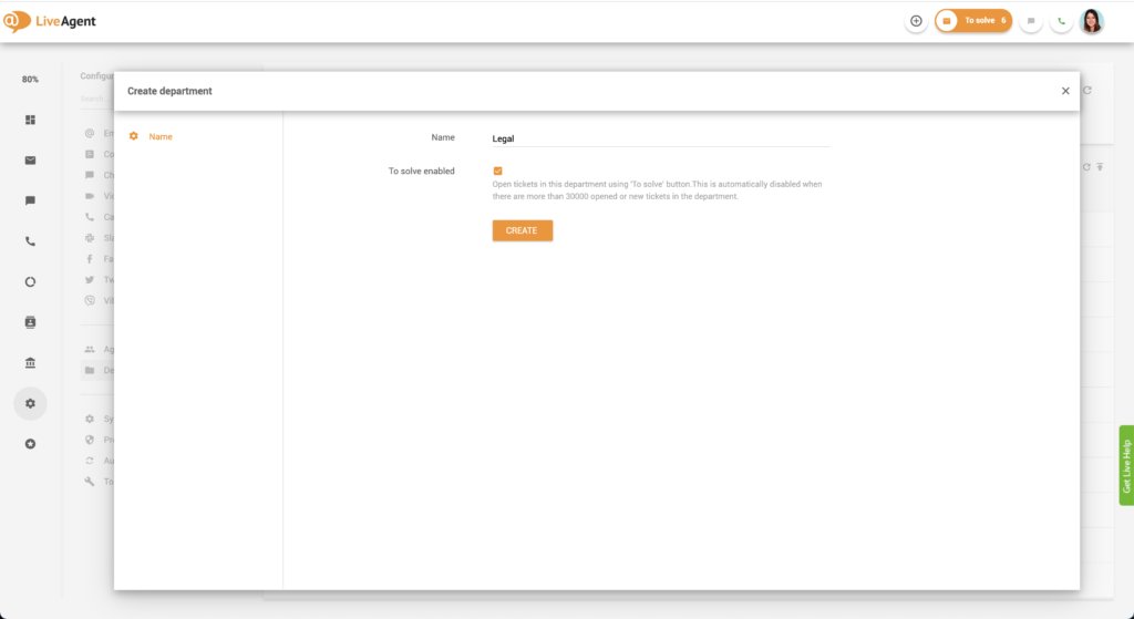 Vytváření oddělení v LiveAgent