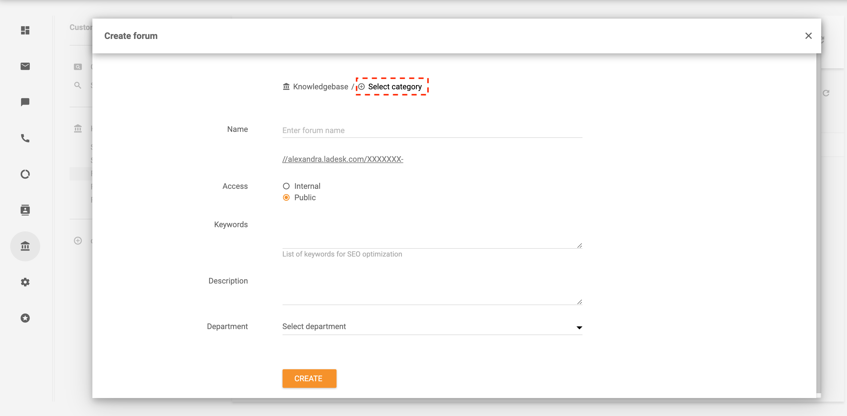 Výběr kategorie pro fórum zákazníků - LiveAgent
