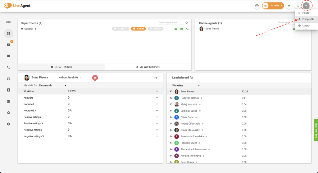 Úprava profilu agenta