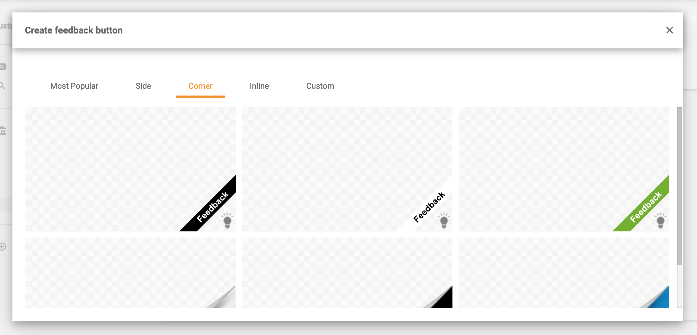 Rohová tlačítka zpětné vazby