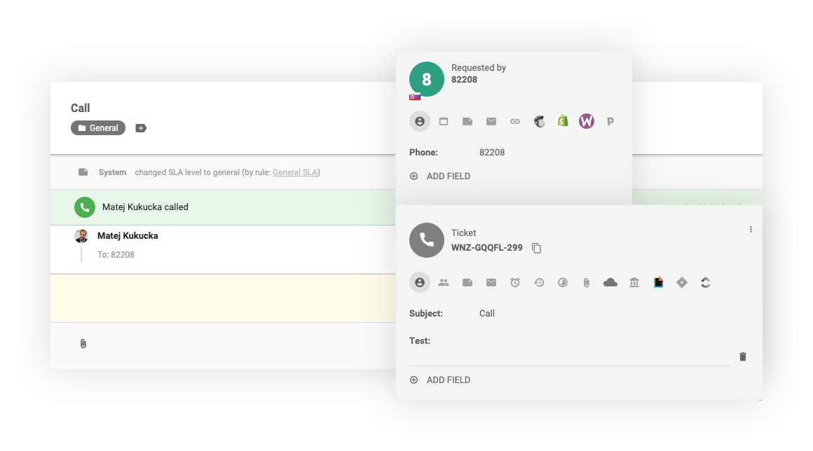 Rozhraní interního hovoru v LiveAgent