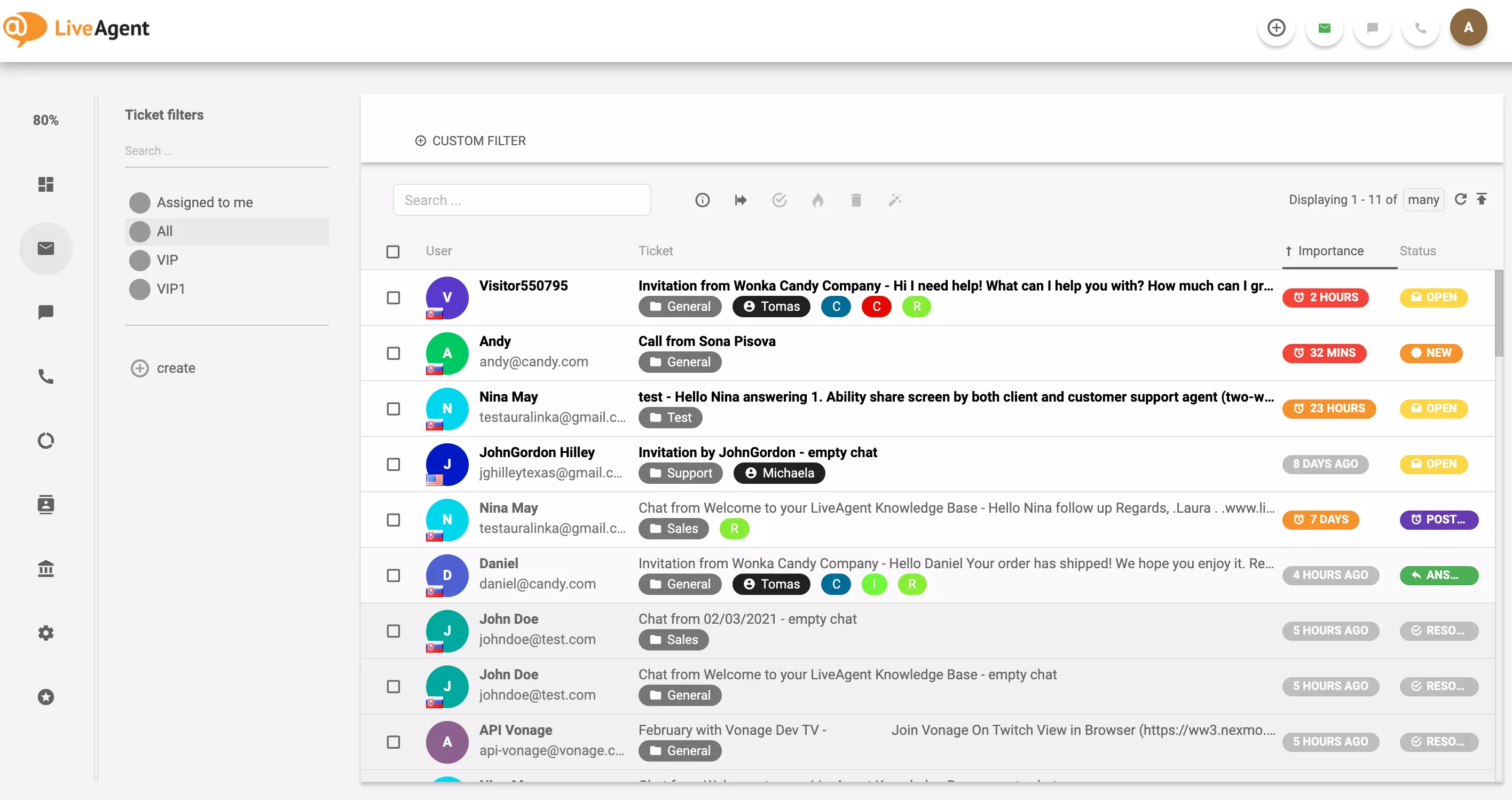 Příklad lístků LiveAgent