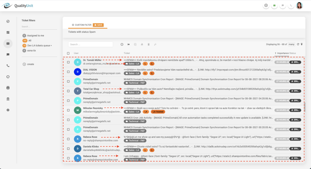 Filtrování spam e-mailů v LiveAgent