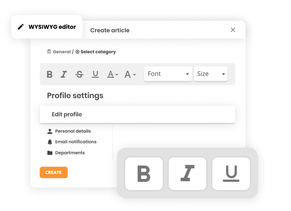 WYSIWYG editor v helpdesk softwaru - LiveAgent