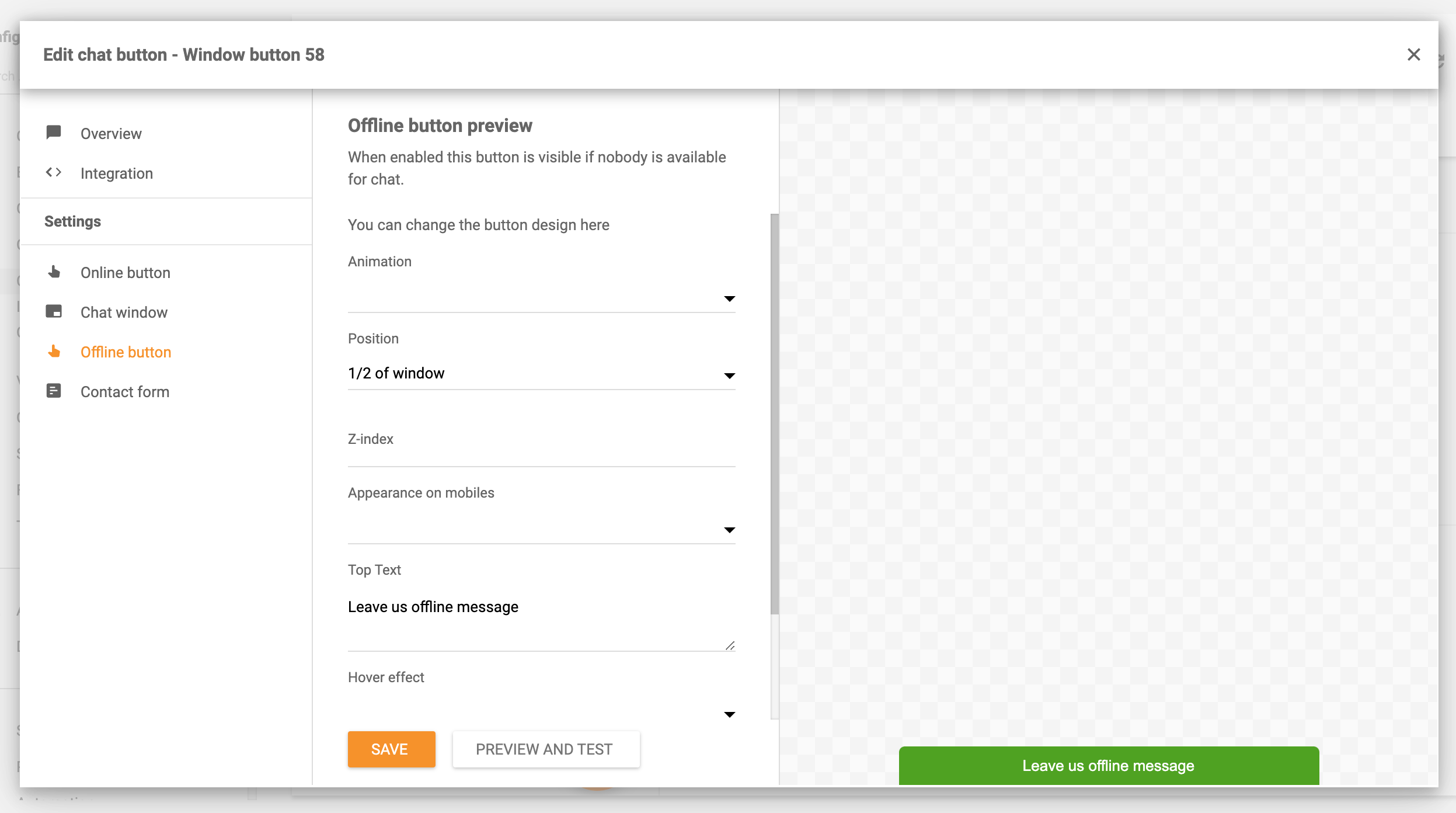 Nastavení offline tlačítka chatu LiveAgent