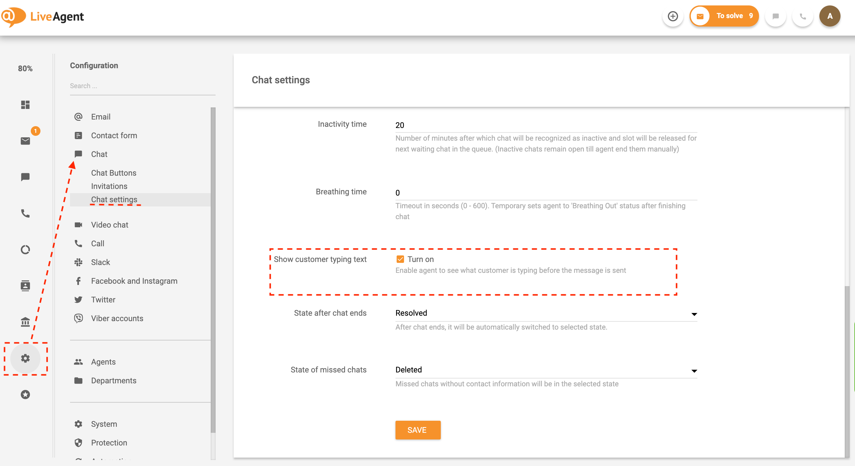 Nastavení náhledu psaní v reálném čase v LiveAgent