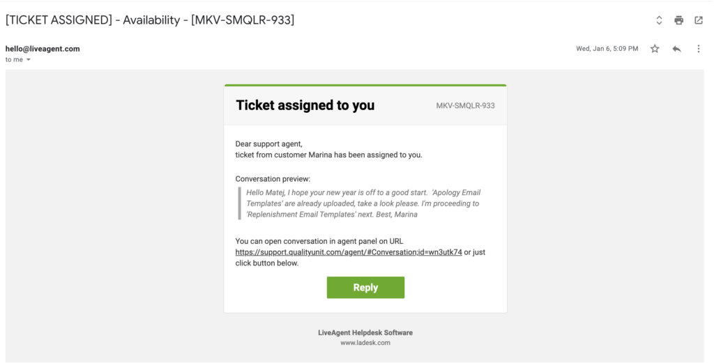 E-mailové oznámení o odpovědnosti