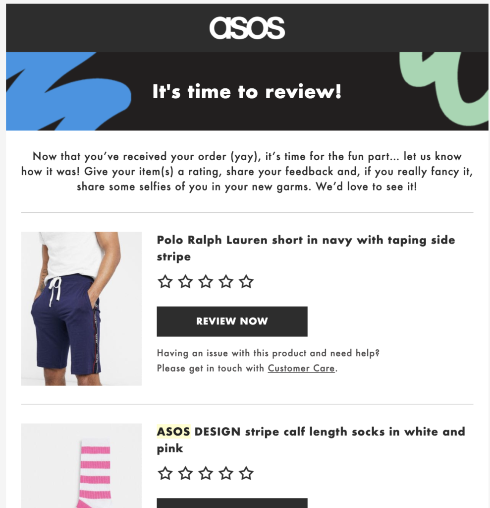 Asos šablona e-mailu po nákupu