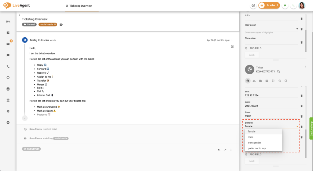 Příklad seznamového pole polí lístků