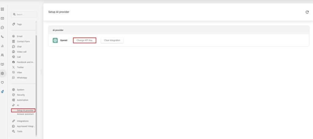 Obrázek zobrazující nastavení poskytovatele AI v LiveAgent.