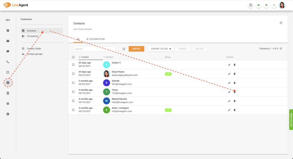 Úprava poznámky kontaktu v LiveAgent