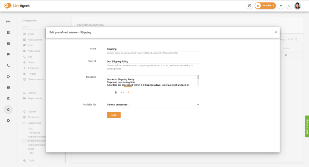 Úprava předdefinovaných odpovědí v LiveAgent
