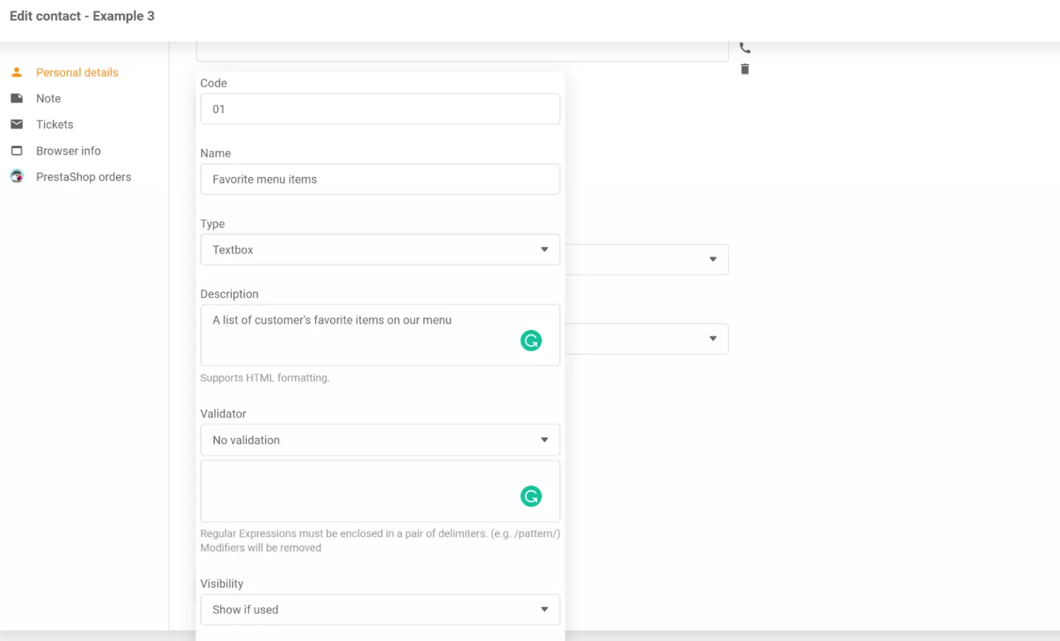 Nový kontakt přidaný do seznamu kontaktů LiveAgent