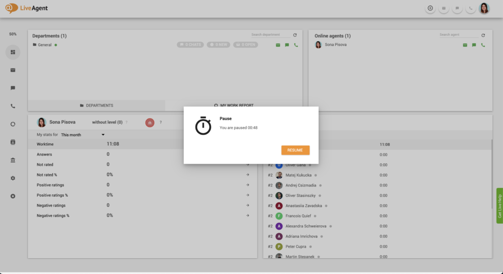 Funkce Pauza v LiveAgent