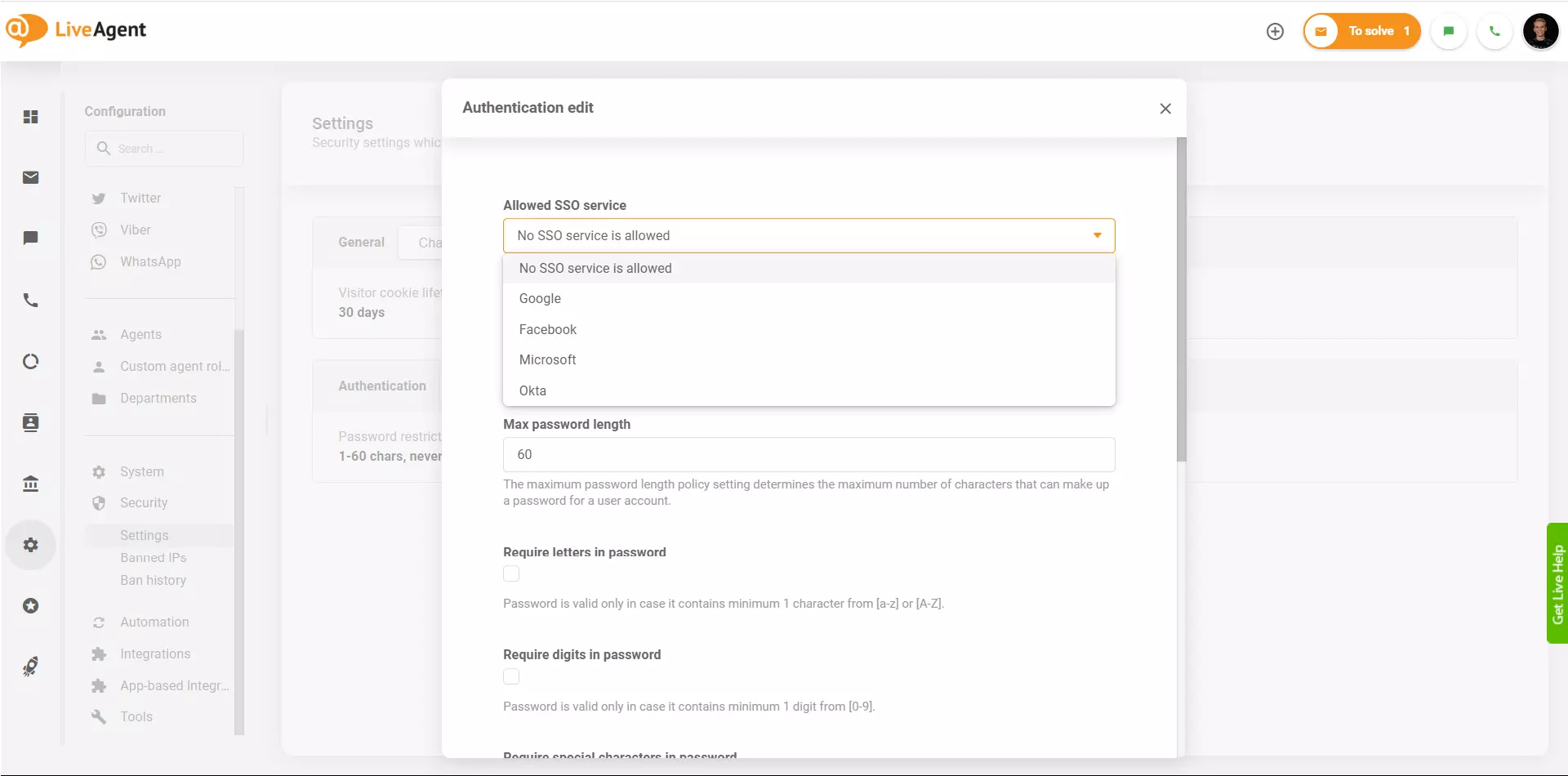 LiveAgent - Poskytovatelé SSO