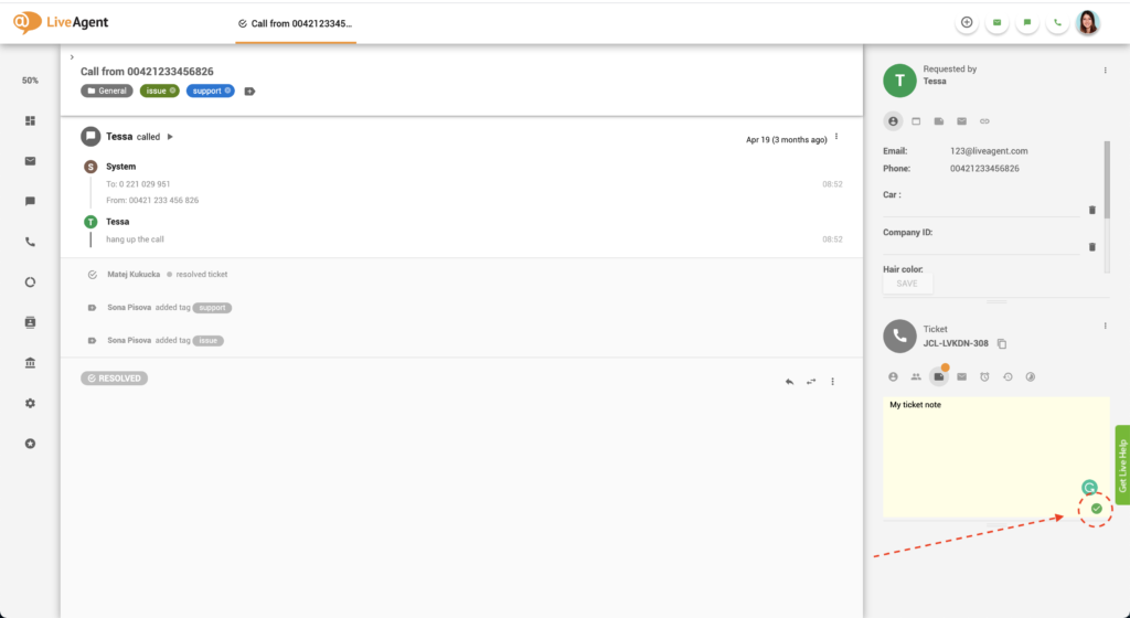 Poznámky k tiketům LiveAgent