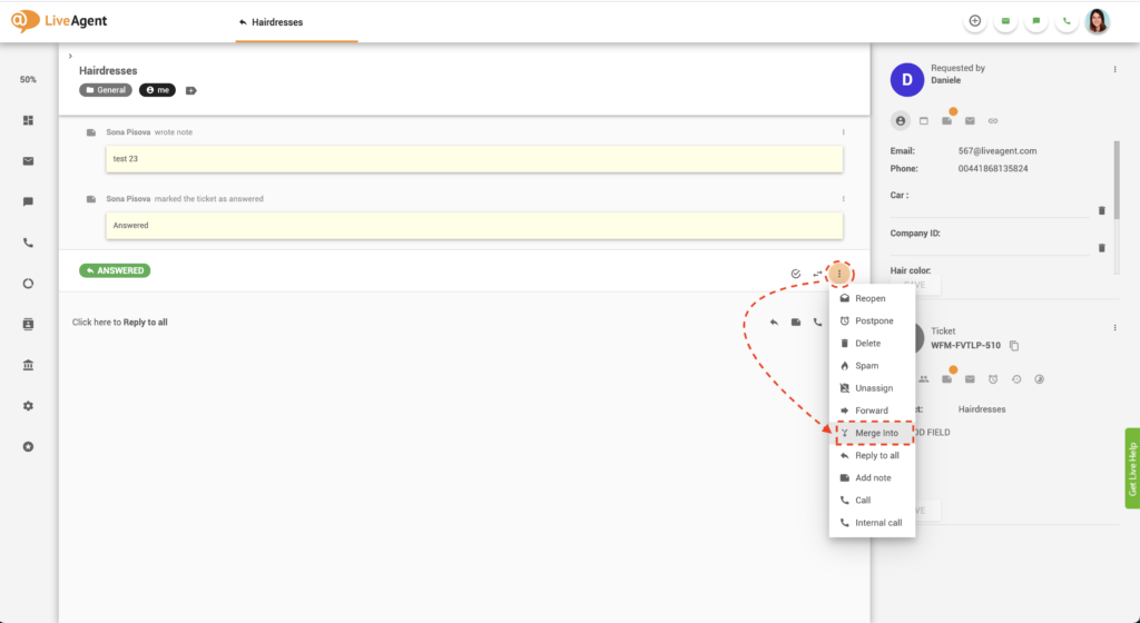 Funkce sloučení lístku