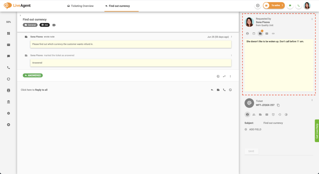 Poznámky v lístcích - LiveAgent