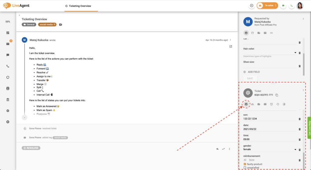 Pole lístků v zobrazení lístku