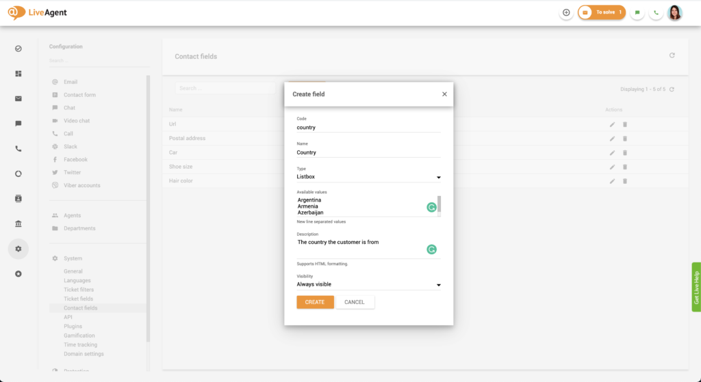 Nastavení kódového jména pro pole kontaktů