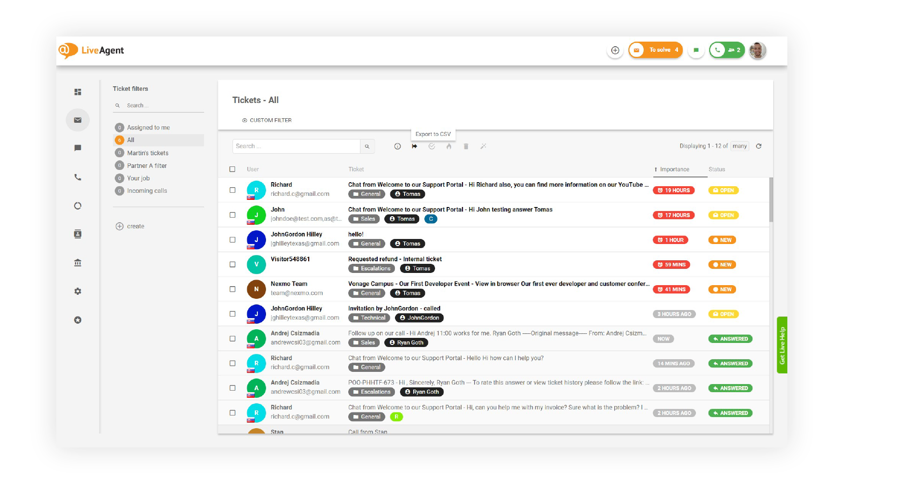 LiveAgent's universal inbox