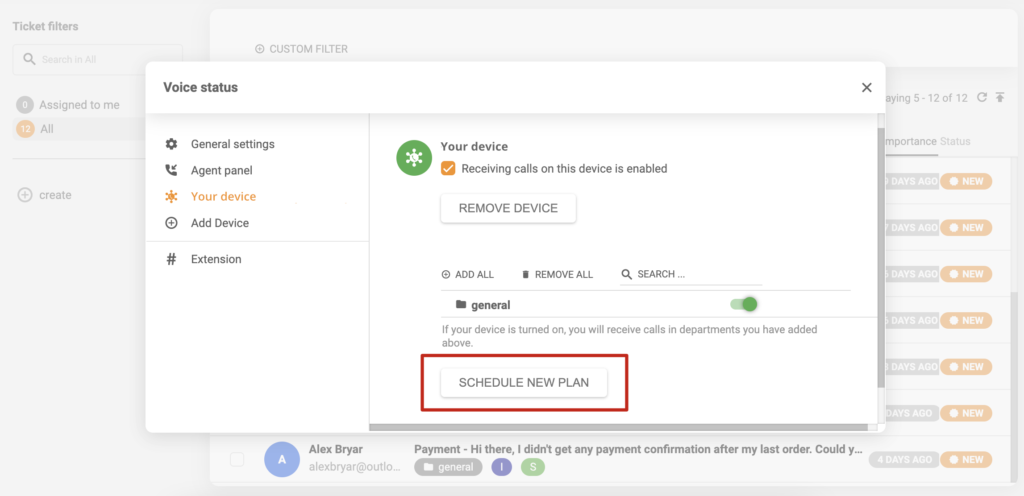 Nastavení plánování zařízení v LiveAgent
