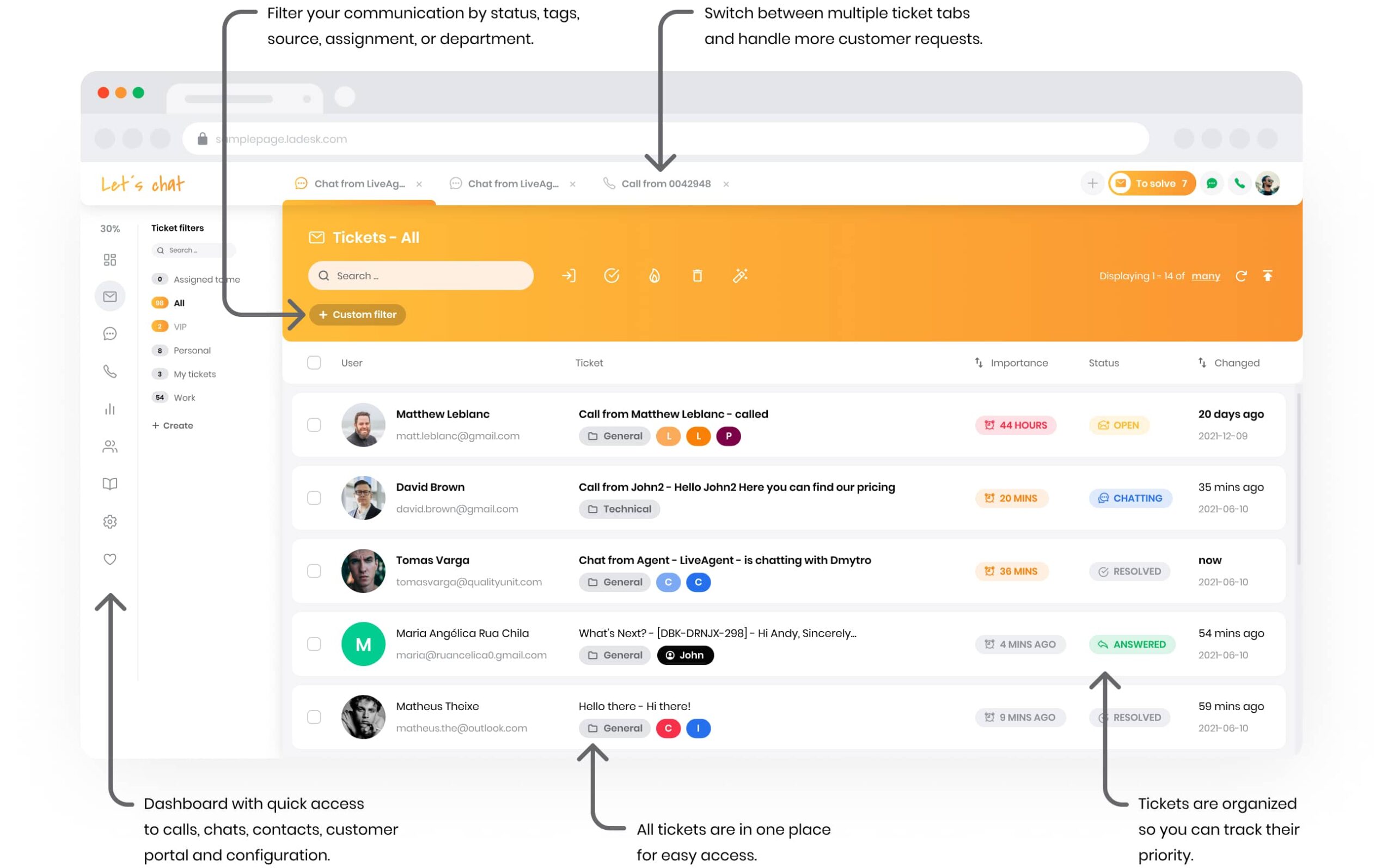Přehled lístků LiveAgent mockup