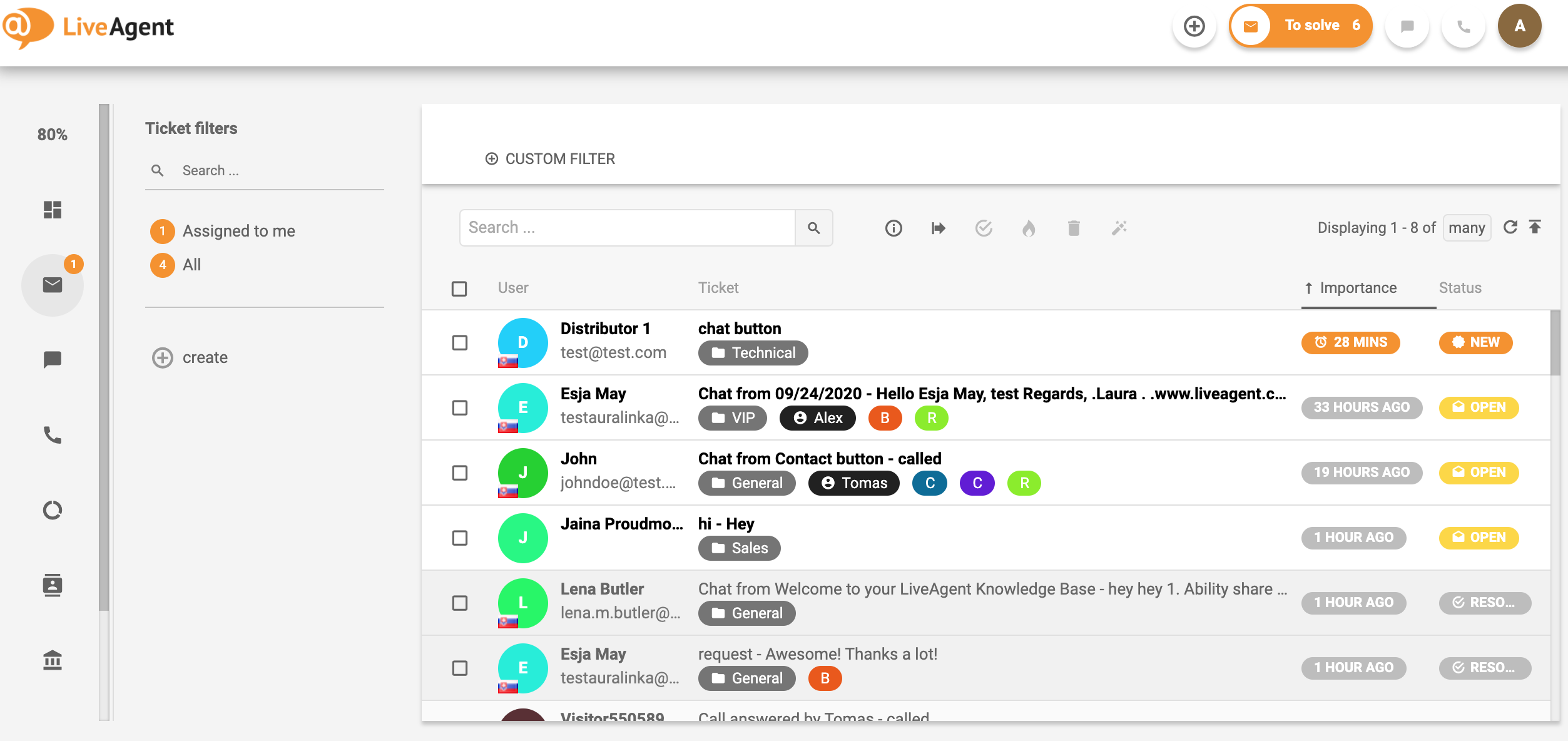 Přehled rozhraní ticketingu v LiveAgent.
