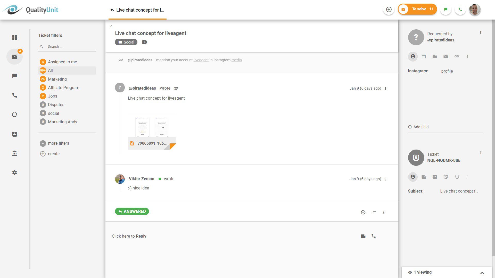 Zobrazení komentáře na Instagramu