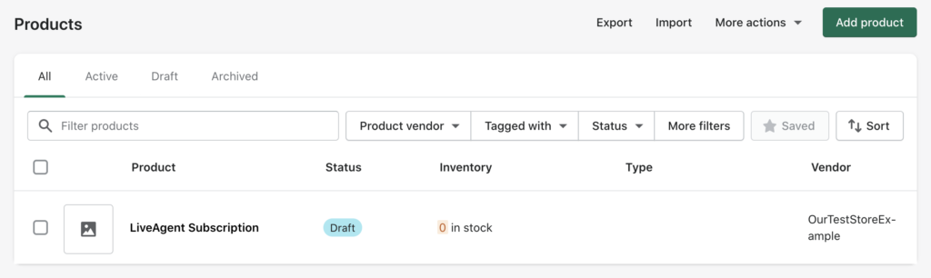 Sekce Produkty v Shopify