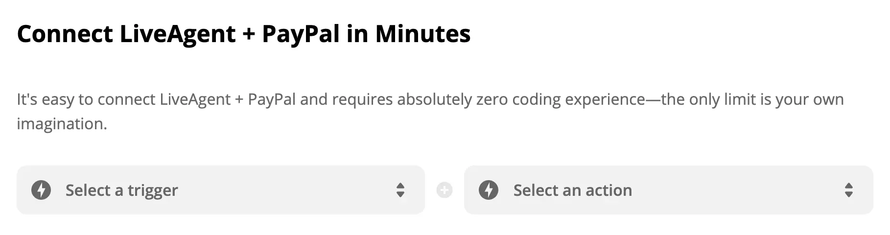 Výběr spouště PayPal a akce LiveAgent
