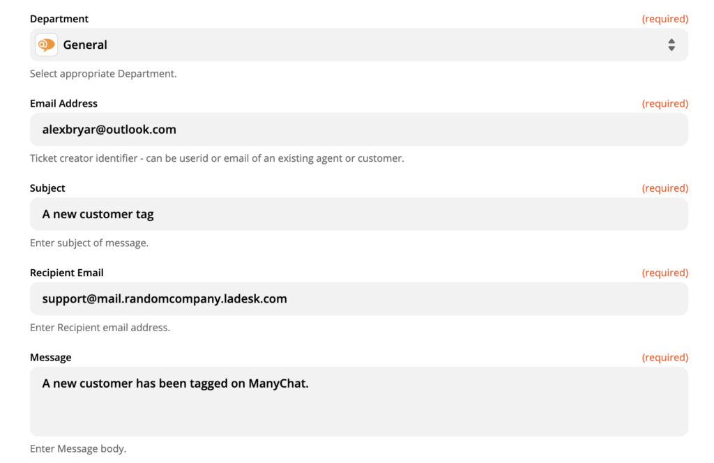 Nastavení akce LiveAgent na Zapier