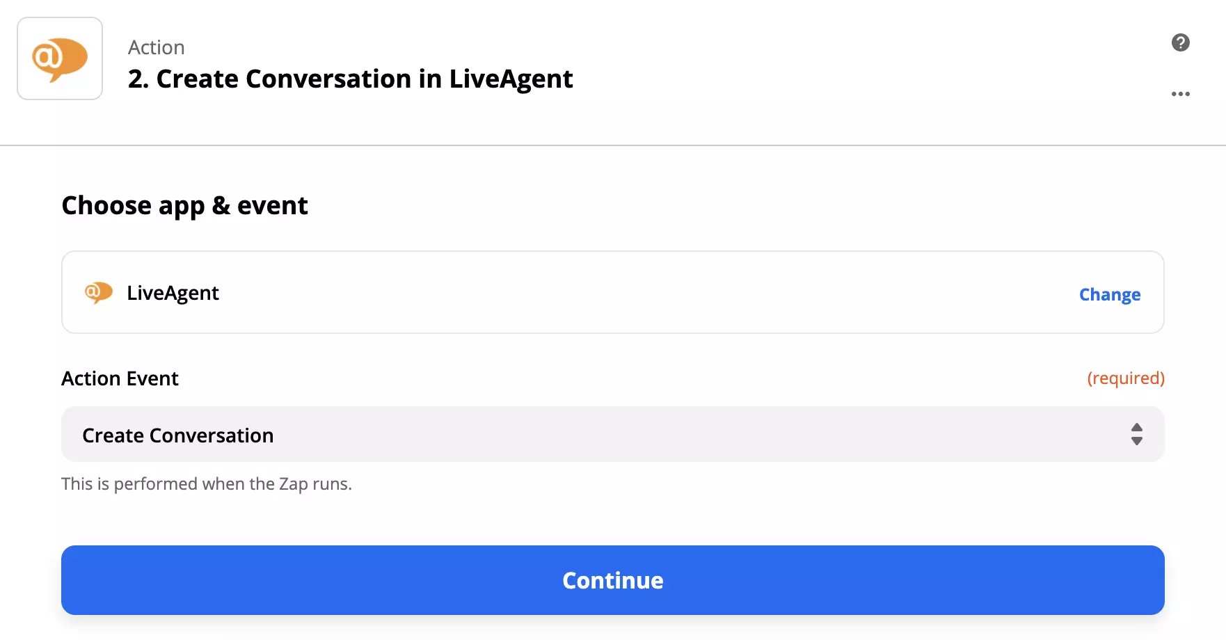 Nastavení akce LiveAgent na Zapier