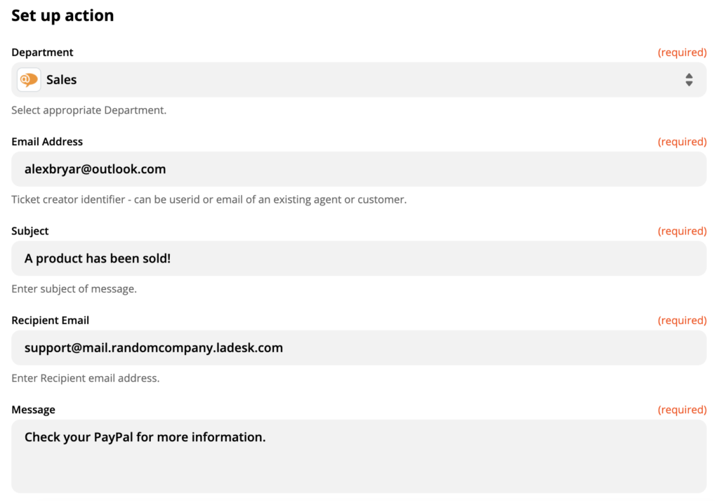 Nastavení akce LiveAgent Vytvořit novou konverzaci